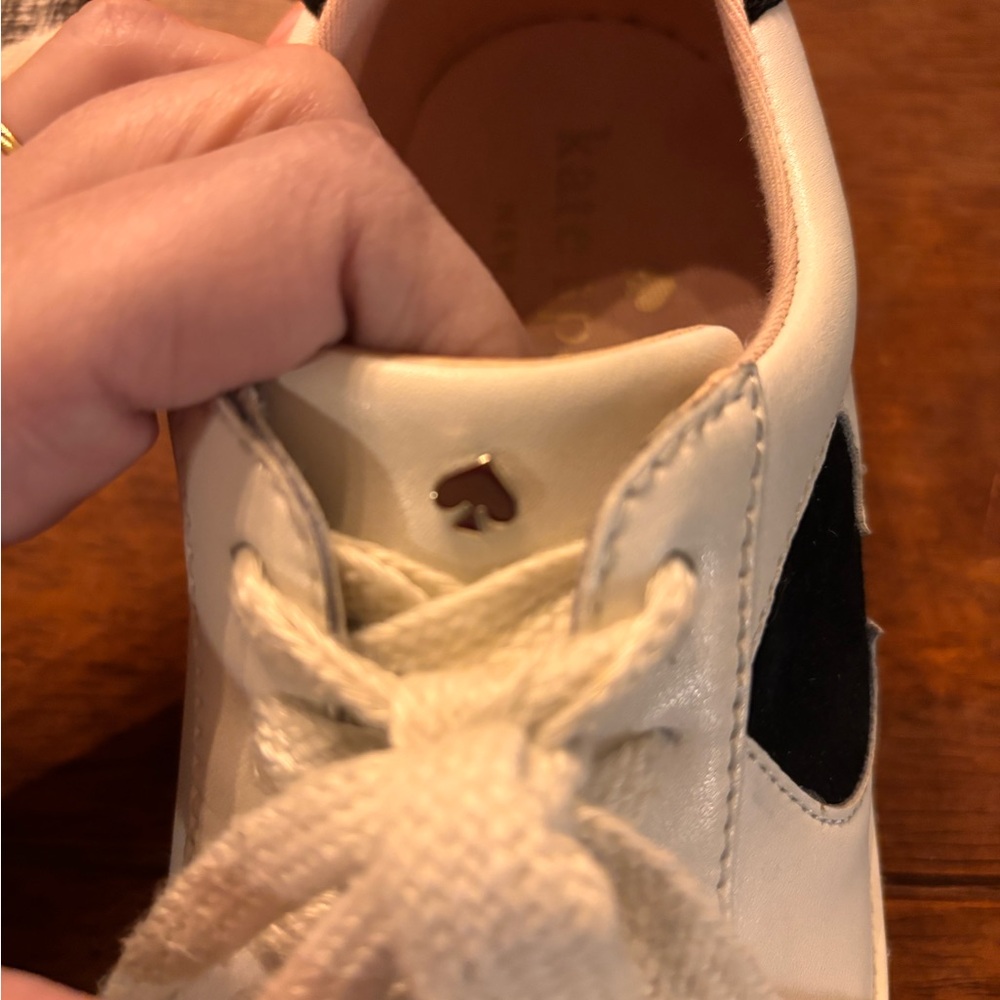 Kate Spade Fez White Leather Sneakers with Black Spade Design - Picture 10 of 11